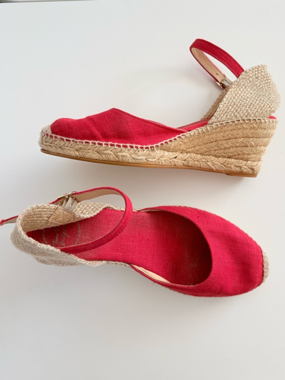 Toni Pons Caldes Red Espadrille Wedges in Jute with Buckle